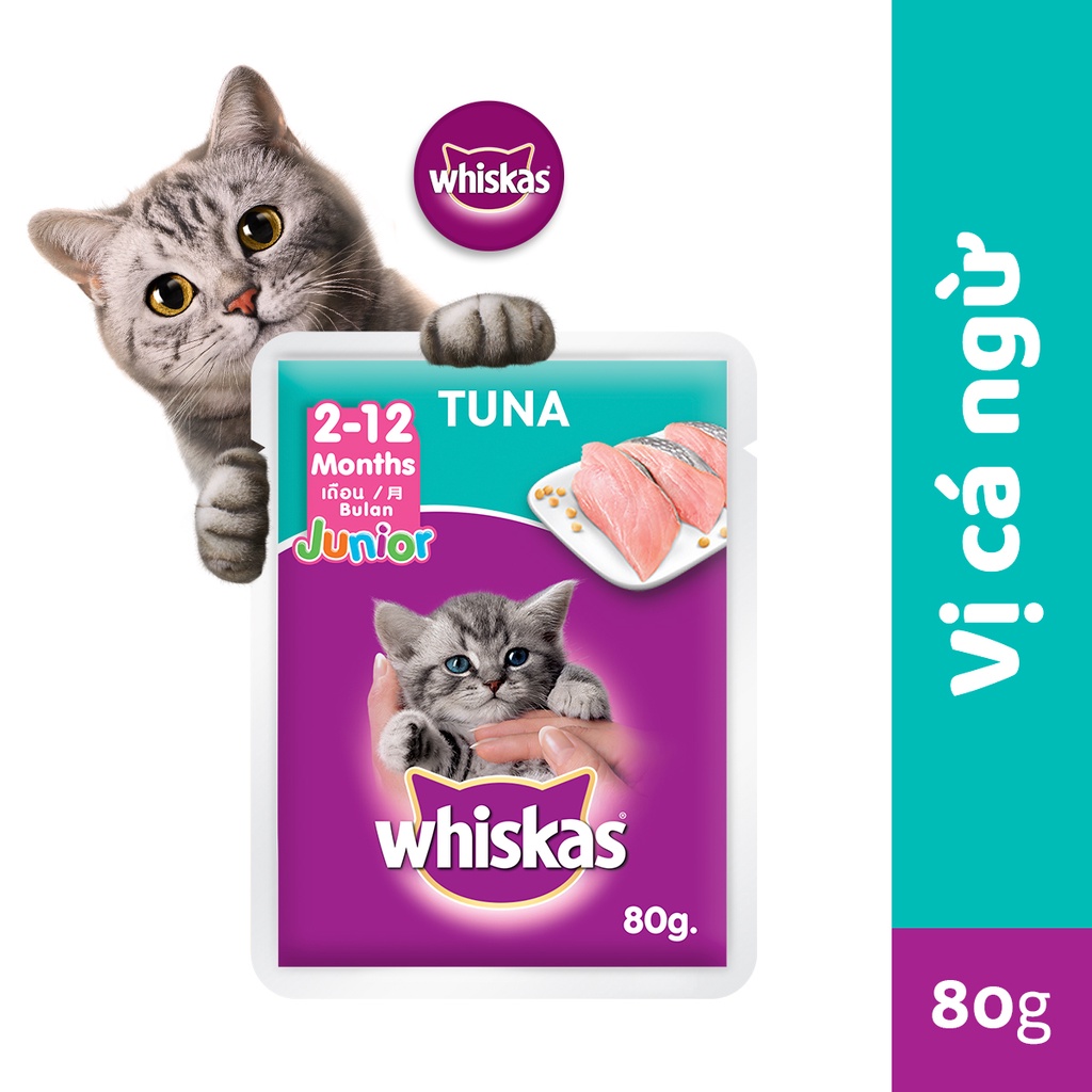 [Quà tặng không bán] Thức ăn mèo con Whiskas vị cá ngừ túi 80g