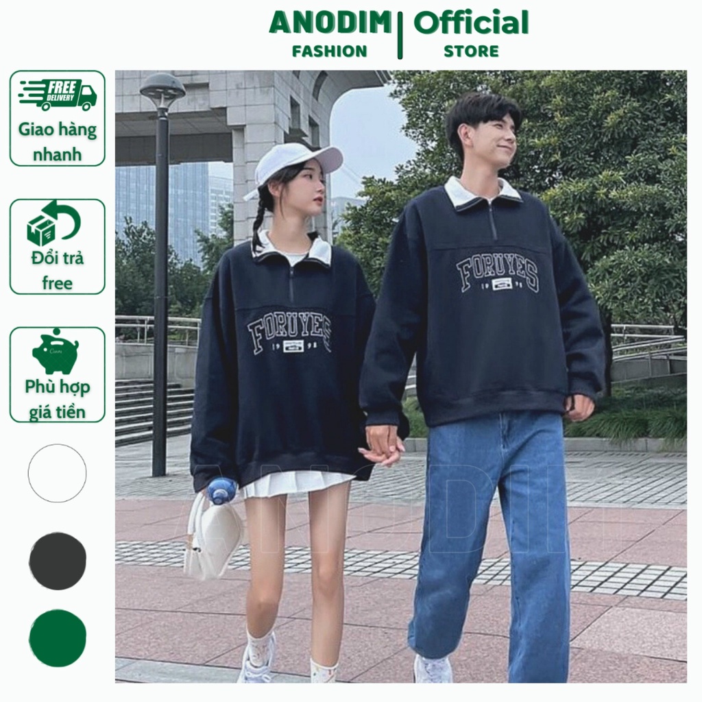 Áo cặp đôi, áo nỉ cổ bẻ đáng yêu mặc dễ thương