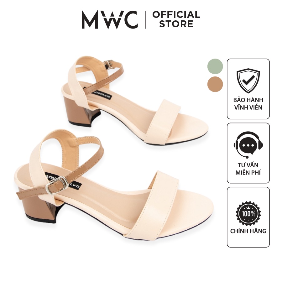 Giày MWC 3920 - Giày Sandal Cao Gót Đế Vuông 5CM Hở Mũi Quai Ngang Màu Xanh Nâu Sang Trọng
