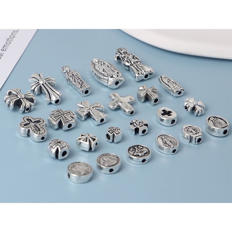 Bộ 4 Hạt Xỏ Vòng Tay / Dây Chuyền Hình Thánh Giá Bằng Hợp Kim DIY