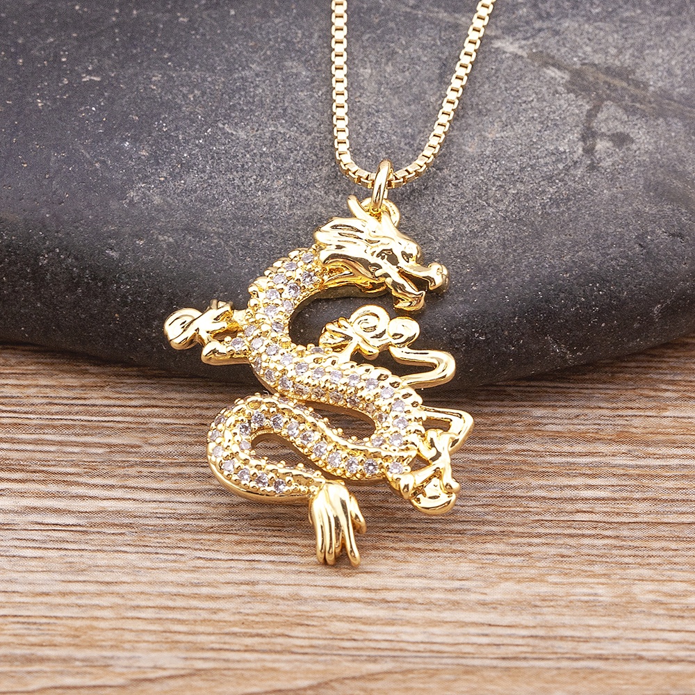 Dây Chuyền Mặt Rồng Đính Đá Zircon Màu Sắc Dành Cho Nam Và Nữ