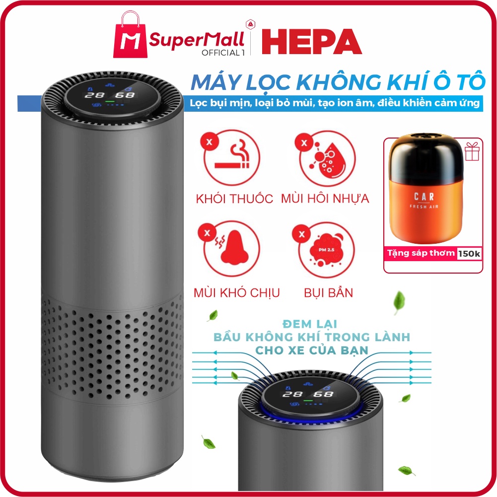 Máy lọc không khí ô tô HEPA, lọc bụi mịn, loại bỏ mùi, phân loại mức độ không khí, hiển thị nhiệt độ, độ ẩm, cảm ứng