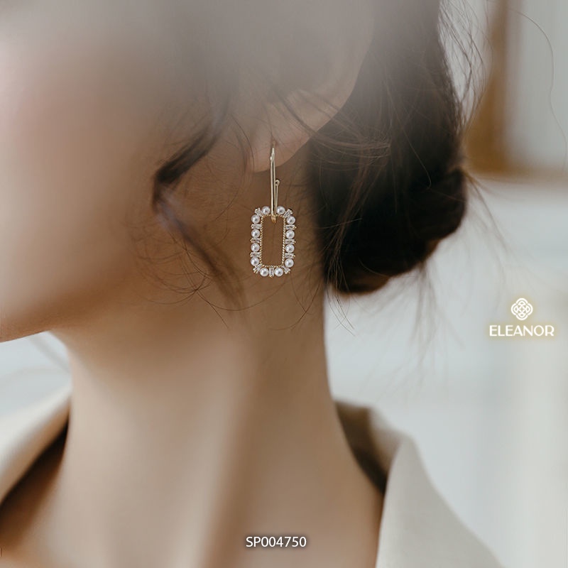Bông tai nữ chuôi bạc 925 Eleanor Accessories dáng chữ nhật đính ngọc trai nhân tạo phụ kiện trang sức 4750