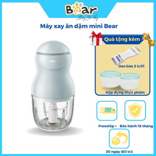 Máy Xay Ăn Dăm Cho Bé Bear Mini Cầm Tay Tiện Lợi 3 Lưỡi Dao Sắc Bén, Chất Liệu Thuỷ Tinh- B03V2 [Tặng 2 hộp và dao Bào]