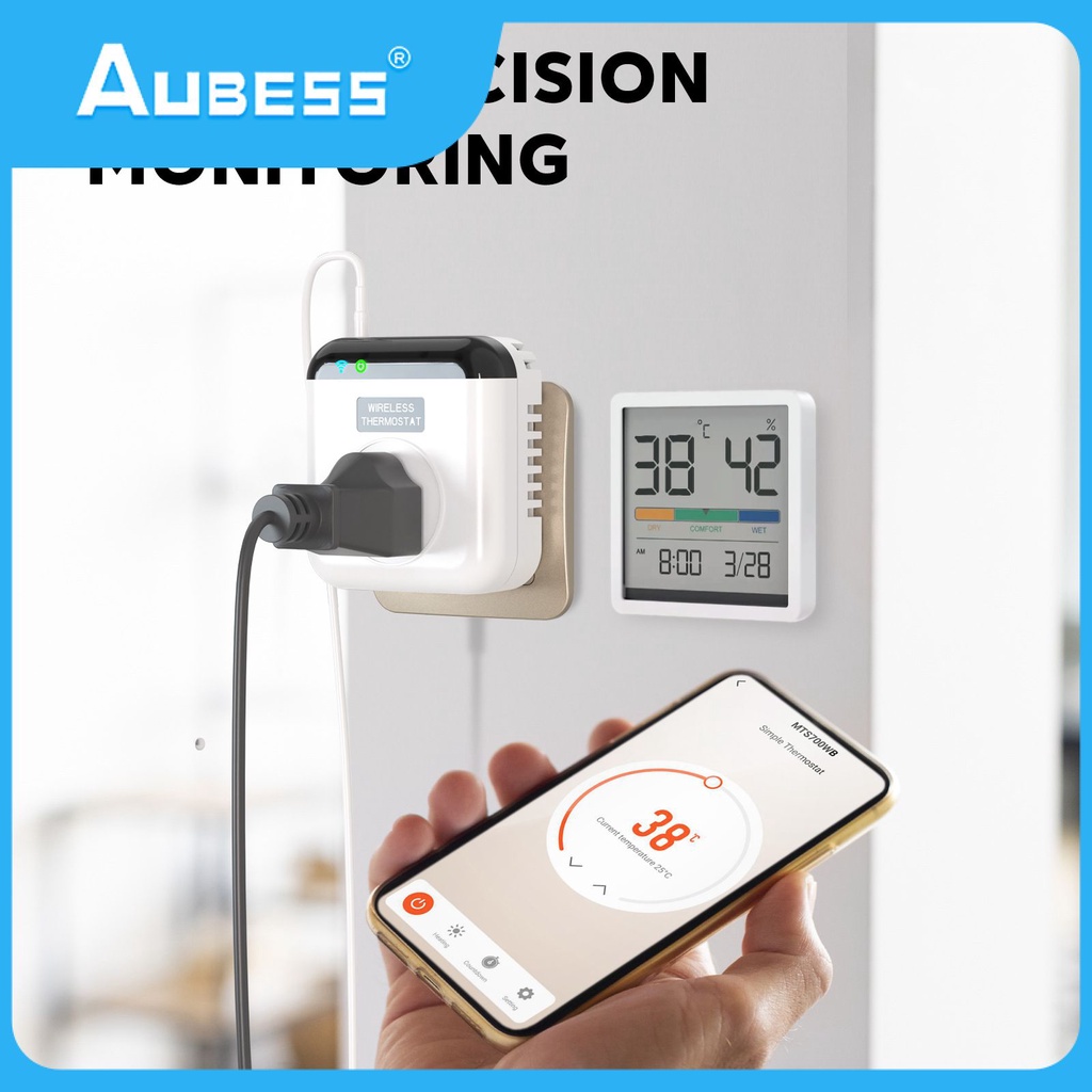 Aubess Tuya Wifi Thông Minh Bình Giữ Nhiệt Hệ Thống Kiểm Soát Nhiệt Độ 16A 250V Cắm Thông Minh Công Suất Máy Alexa Google Home