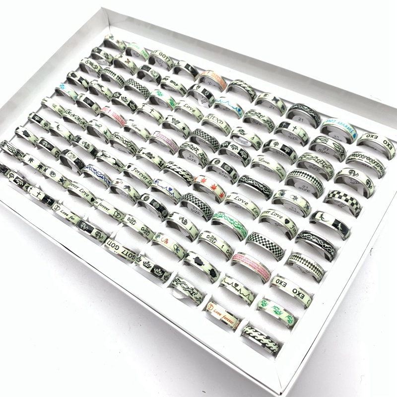 Bộ 50 Nhẫn Dán Dạ Quang Bằng Thép Không Gỉ Cho Nam Và Nữ