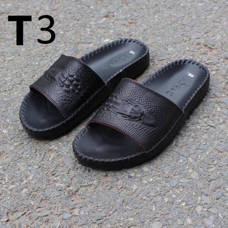 Dép da bò in đầu cá sấu 3d