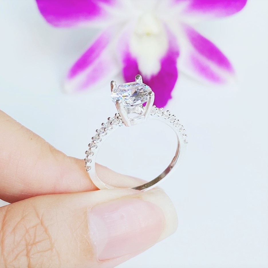 Nhẫn nữ bạc ta đính đá Evasilver, chất liệu bạc thật cao cấp, sáng bóng không rỉ