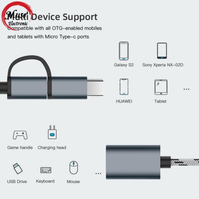 Dây Cáp Chuyển Đổi Dữ Liệu OTG Type-c Sang Usb 2 Trong 1 Cho Điện Thoại / Máy Tính Bảng
