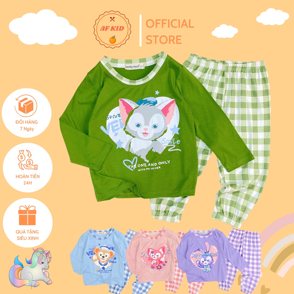 Bộ quần áo trẻ em dài tay AF KID Caro Cáo cho bé trai bé gái, vải lạnh cao cấp siêu co giãn thấm hút mồ hôi