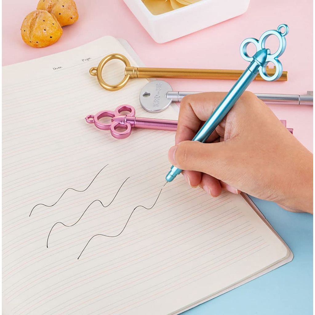 Set 6 Bút Bi Mực Đen Ngòi 0.38mm Hình Chìa Khóa Sáng Tạo Vui Nhộn Cho Học Sinh / Làm Quà Tặng Cho Bé