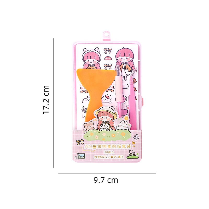 Giao hàng 24h  Sốt Aki Hộp Sticker Bộ 16 sticker Hộp Sticker Kèm Dụng Cụ Dán Hình Dễ Thương Dùng Trang Trí Sổ Tay Kèm Nhíp &amp; Xẻng &amp; Hộp Đựng dễ thương dán trang trí sổ. điện thoại.
