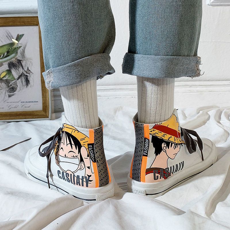 Giày Vải Canvas Cổ Cao In Hình Luffy Trong Phim One Piece Thời Trang Cá Tính Cho Nữ