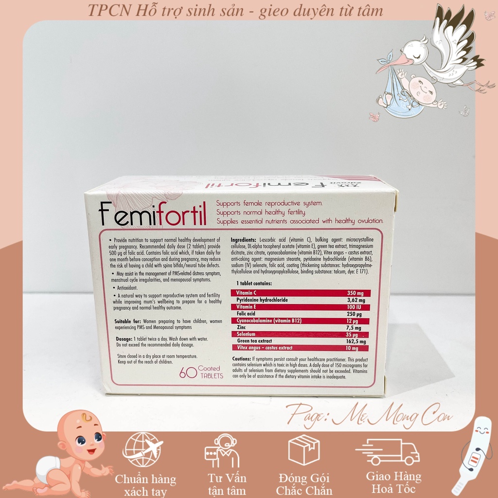 Femifortil [CHÍNH HÃNG] hỗ trợ vô sinh - hiếm muộn, tăng chất lượng trứng, giảm nguy cơ suy hoàng thể