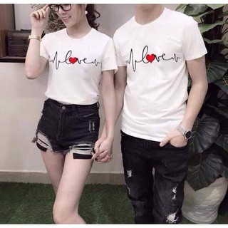 Áo đôi nam nữ, áo thun cặp in hình nhịp tim dễ thương chất cotton thoáng mát