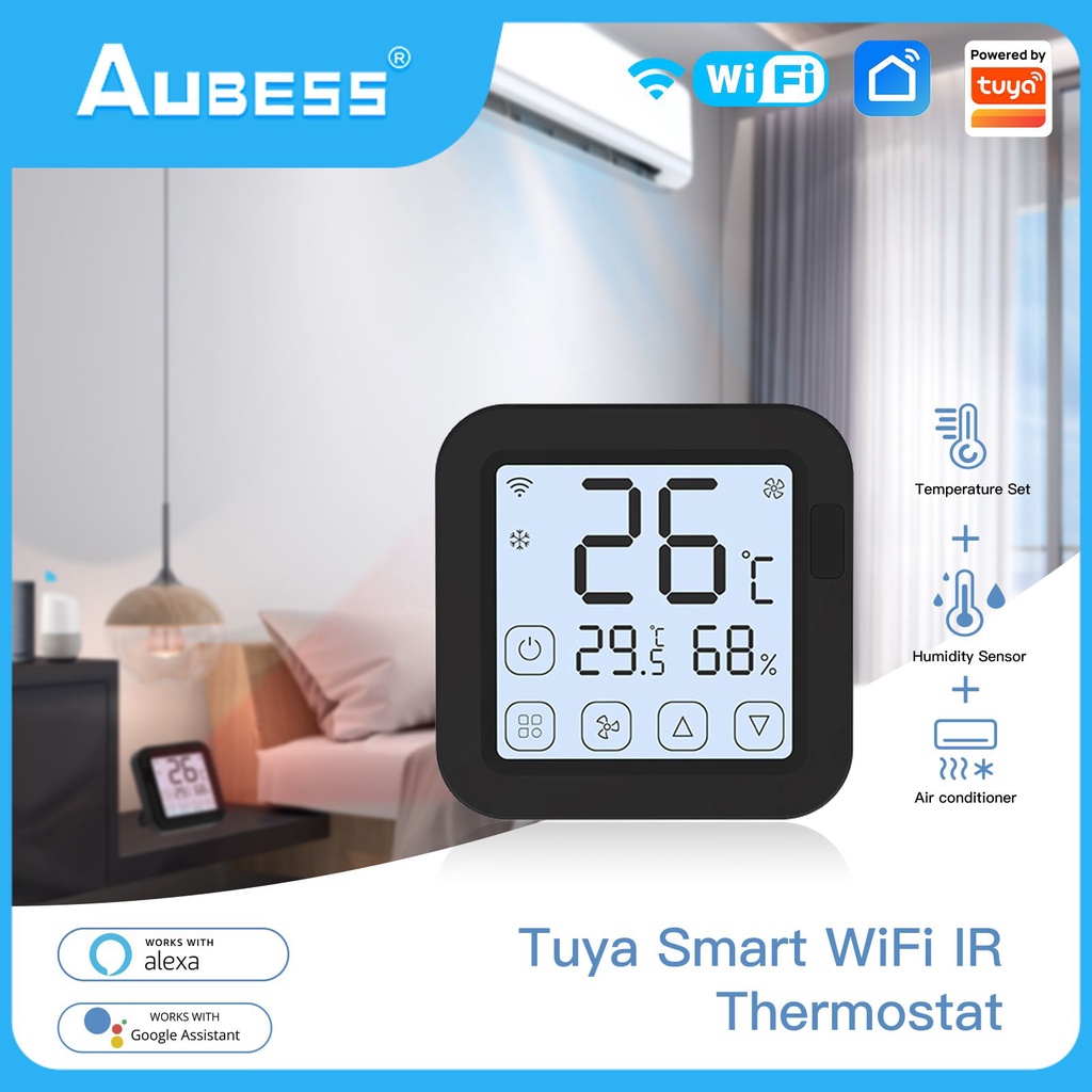 Aubess Tuya WiFi Hồng Ngoại Bình Giữ Nhiệt Bộ Điều Khiển Được Xây Dựng Trong Cảm Biến Nhiệt Độ Và Độ Ẩm Màn Hình LCD Cảm Ứng Hoạt Động Với Google Home Alexa