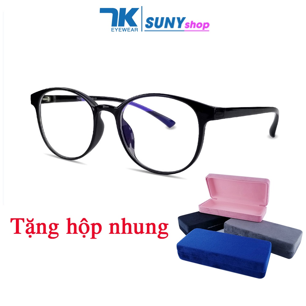 Gọng kính cận nữ, nam nhựa dẻo mắt tròn màu đen, ghi xám, nâu 7K2036. Tròng giả cận 0 độ, chống ánh sáng xanh, tia UV.