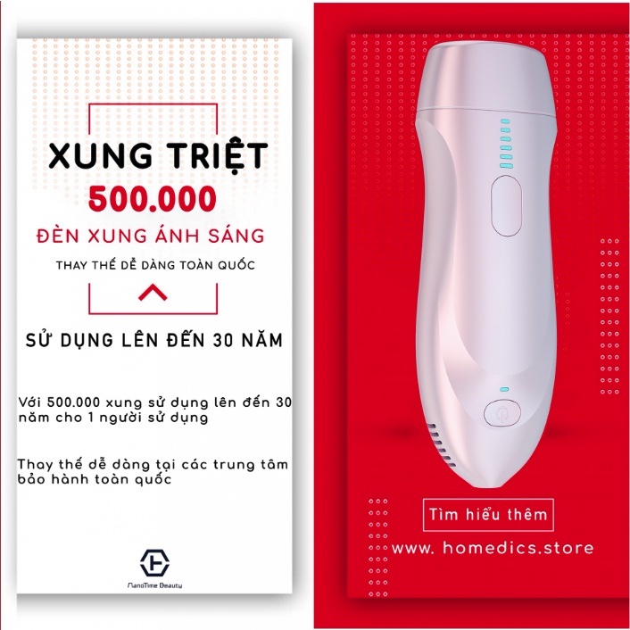 Máy triệt lông cá nhân vĩnh viễn tại nhà Nanotime B62F HTBeauty,  công nghệ IPL và trẻ hóa da mặt & body k đau rát