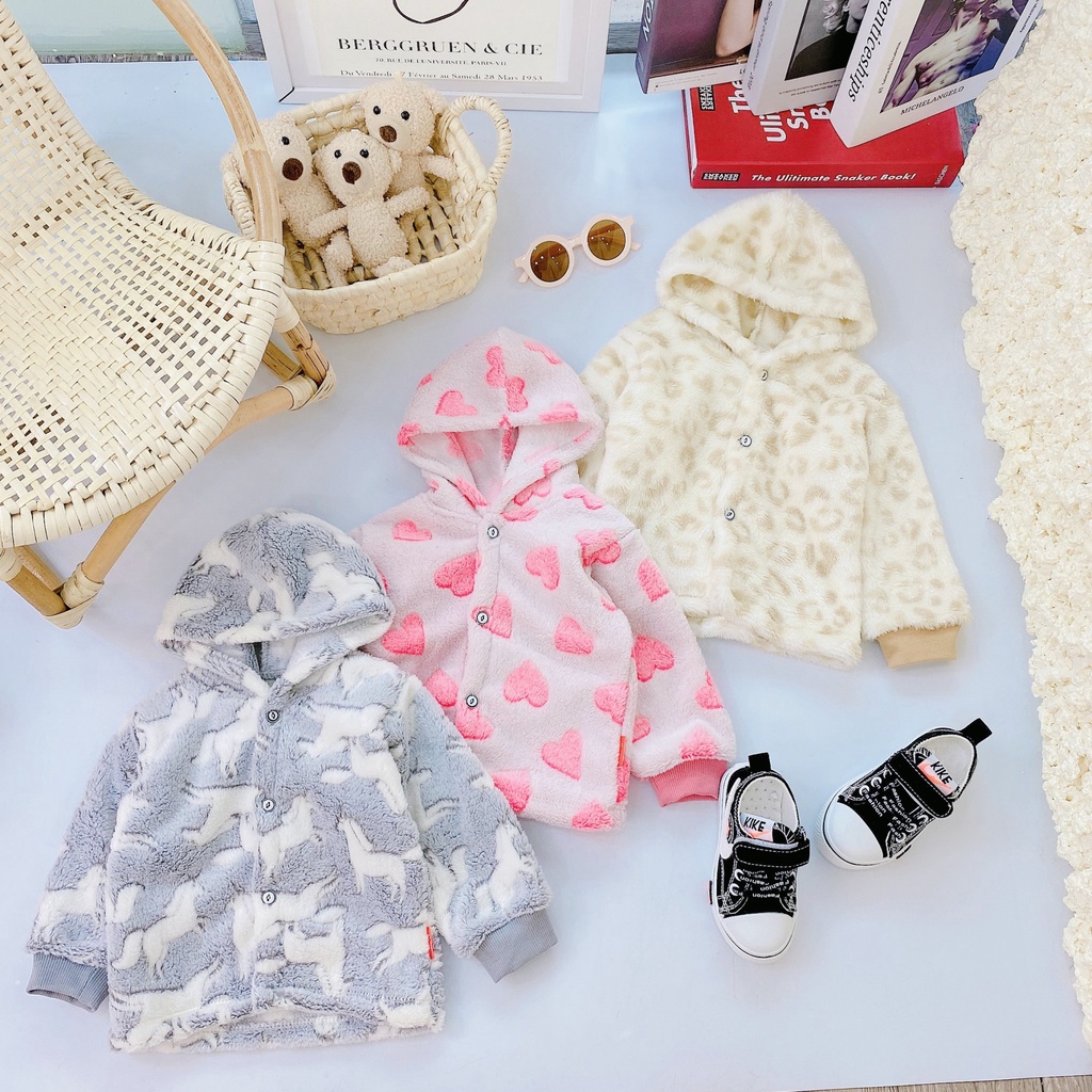 ÁO KHOÁC NHUNG TUYẾT CÓ MŨ GIỮ ẤM  SIÊU MỀM , SIÊU MỊN, SIÊU NHẸ AN TOÀN CHO BÉ SƠ SINH TỪ 4- 12KG, AKNT - AKN