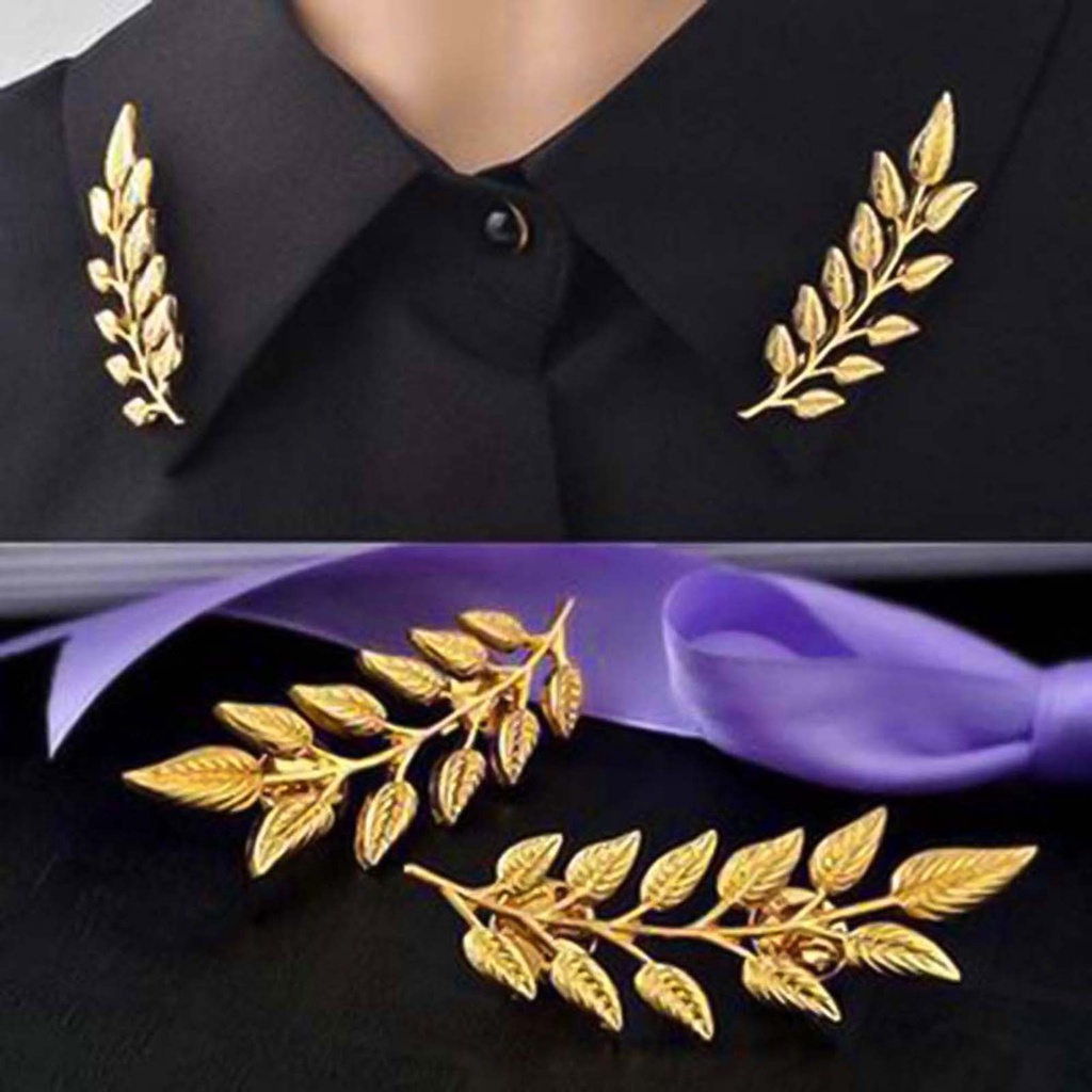 YOML✔1 Pair Unisex Leaves Shaped Lapel Brooch Pin Suit Shirt Collar Button Decor