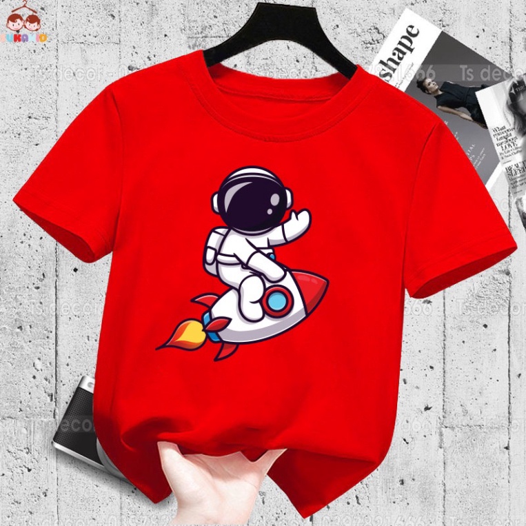 Áo thun trẻ em hình phi hành gia tên lửa .áo cho bé từ 6kg-30kg.AL50.