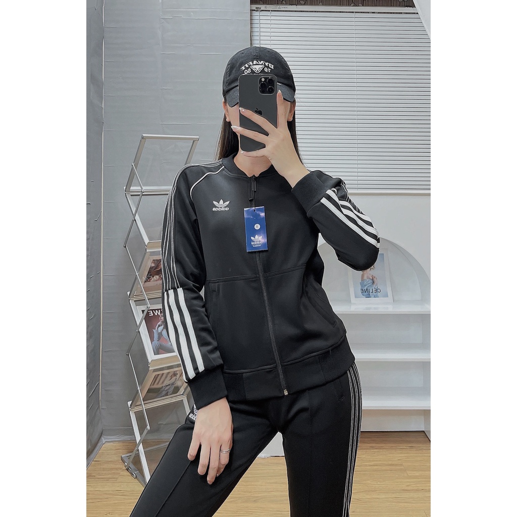 Bộ bomber sọc 2 nửa nữ nỉ cổ bẻ thu đông DBNU40 | BigBuy360 - bigbuy360.vn
