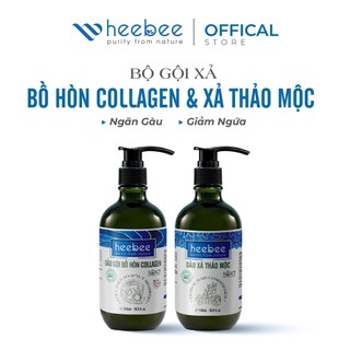 Combo gội xả chăm tóc chắc khỏe: dầu gội bồ hòn collagen + dầu xả thảo mộc heebee 300ml&500ml