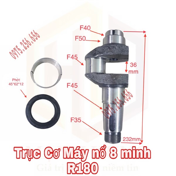Trục Cơ Máy nổ 8 minh R180 phụ tùng máy nổ phụ tùng máy nông nghiệp
