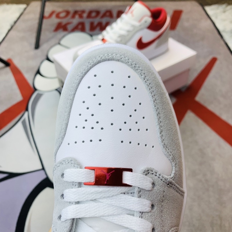 Giày thể thao sneaker cổ thấp Air Jordan Low AJ1 Light Smoke Grey Gym Red Hàng SC