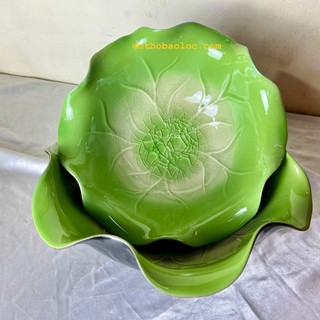 Bát thả hoa sen bát tụ lộc "minh đường tụ thủy" men thủy tinh xanh bát tràng