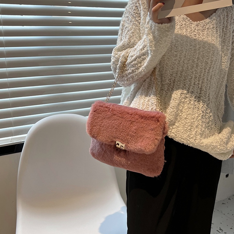 Túi Đeo Chéo Hình Vuông Cỡ Nhỏ Phủ Lông Thời Trang Sang Trọng Cho Nữ