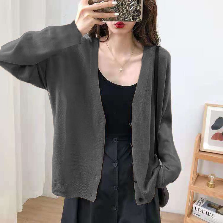 Áo Khoác Cardigan Dệt Kim Tay Dài Dáng Rộng Phong Cách Thời Trang Hong Kong Dành Cho Nữ