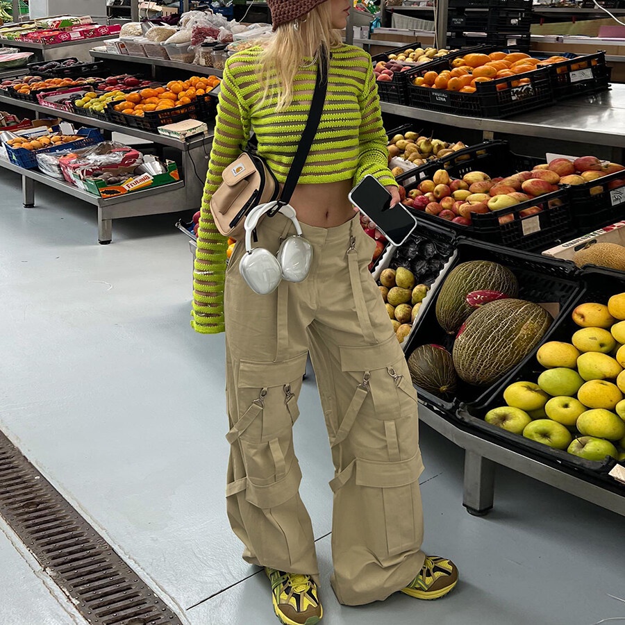 Quần dài KLIOU lưng cao dáng rộng có túi phong cách Mỹ cổ điển thời trang 2022 cho nữ