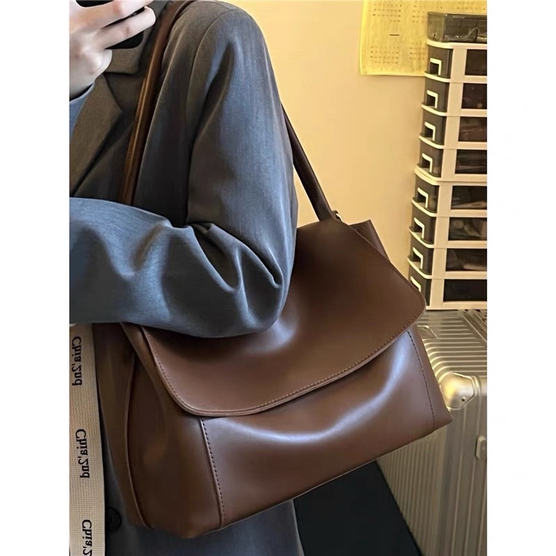 Túi Đeo Chéo Da Pu Màu Nâu Phong Cách Hàn Quốc Thời Trang Cho Nữ