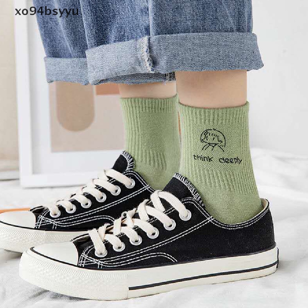 Vớ Cotton Cổ Vừa Màu Trơn Họa Tiết Hoạt Hình Vui Nhộn Thời Trang Xuân Hè Dành Cho Nữ Xo94Bsyu
