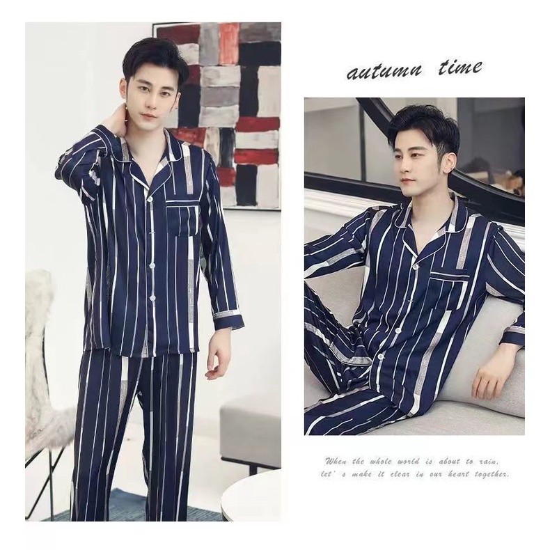 Bộ Đồ Ngủ Pijama Dài Tay Dáng Rộng In Họa Tiết Phong Cách Thu Đông Mới Cho Nam