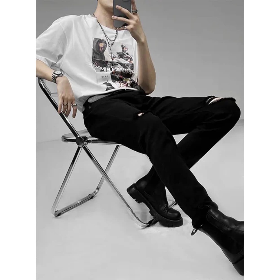 Quần Jeans màu đen xẻ gối thiết kế đơn giản trẻ trung nhà Chapel QJ003