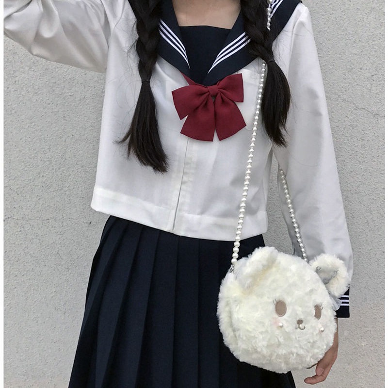 Túi Đeo Chéo Hình Gấu Bông Mềm Đính Ngọc Trai Phong Cách Lolita