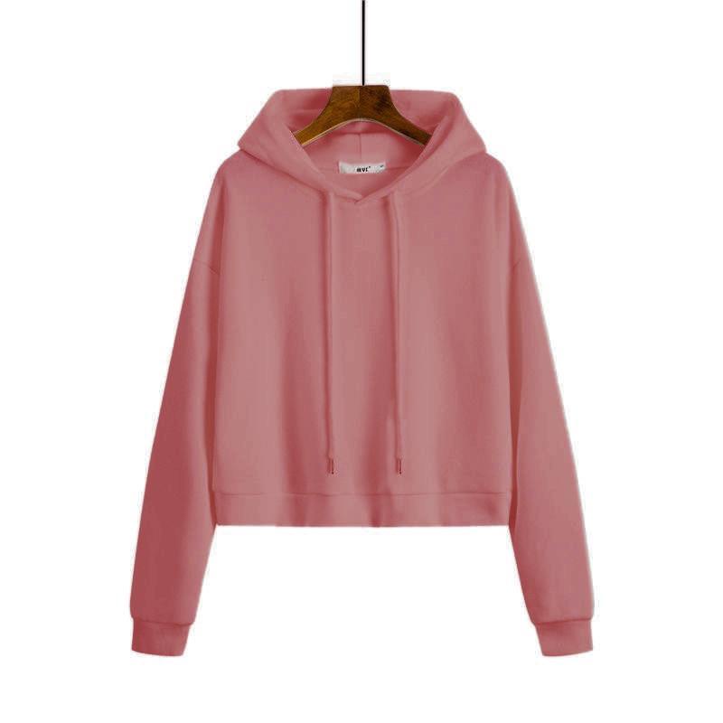 Áo Hoodie Lửng Tay Dài Dáng Rộng Eo Cao Trẻ Trung Phong Cách Hàn Quốc