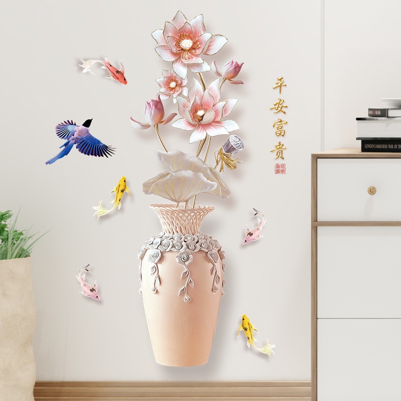 Decal dán tường Bình hoa 3D sen hồng SIÊU ĐẸP 02