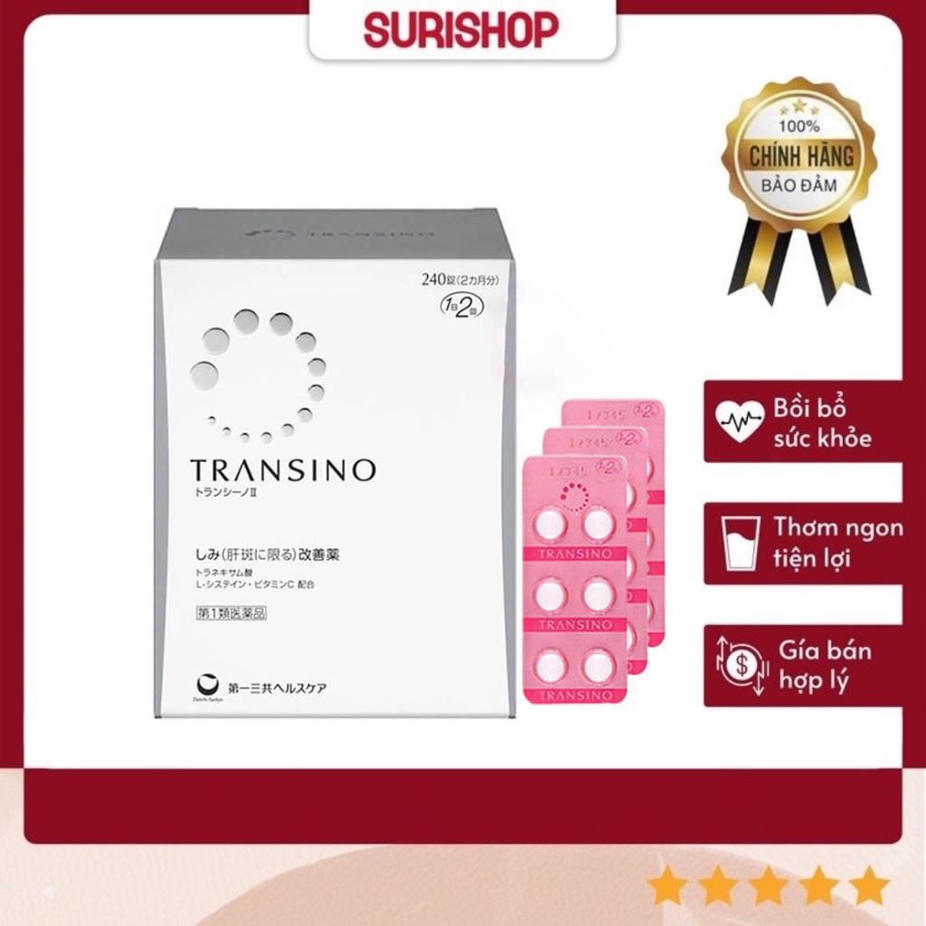Viên Uống Dưỡng Trắng Da Transino Whitening Giảm Nám Tàn Nhang 240 Viên Nhật Bản