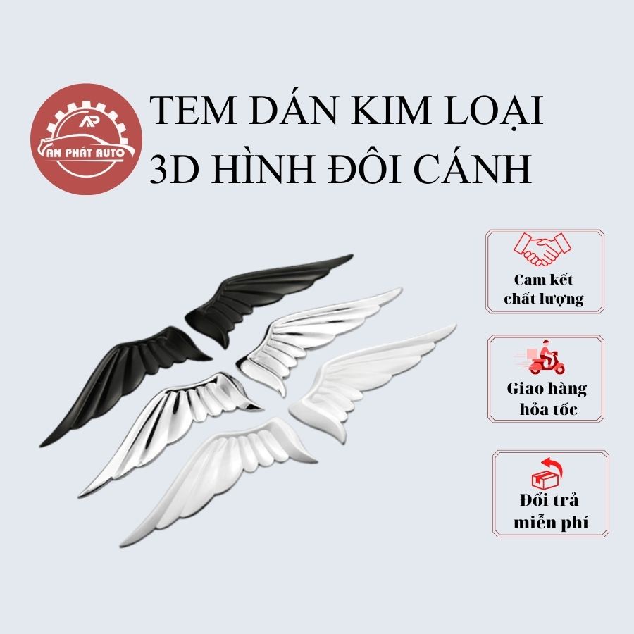 Tem Decal Dán 3D Trang Trí Xe Ô Tô Bằng Kim Loại Hình Đôi Cánh Thiên Thần Gắn Logo -Phù Hợp Mọi Hãng Xe [Hàng Loại Đẹp]