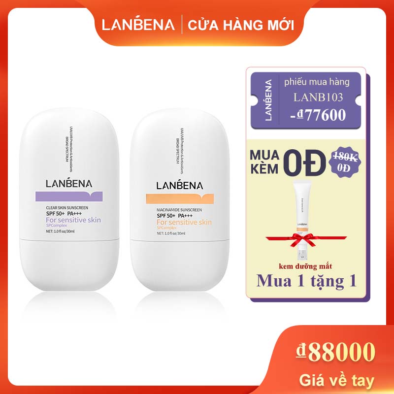 Kem chống nắng LANBENA trắng da chống UV kiềm dầu làm sáng màu da chăm sóc da hiệu quả Cho làn da nhạy cảm UVB UVA SPF 50+ PA+++ 30ml