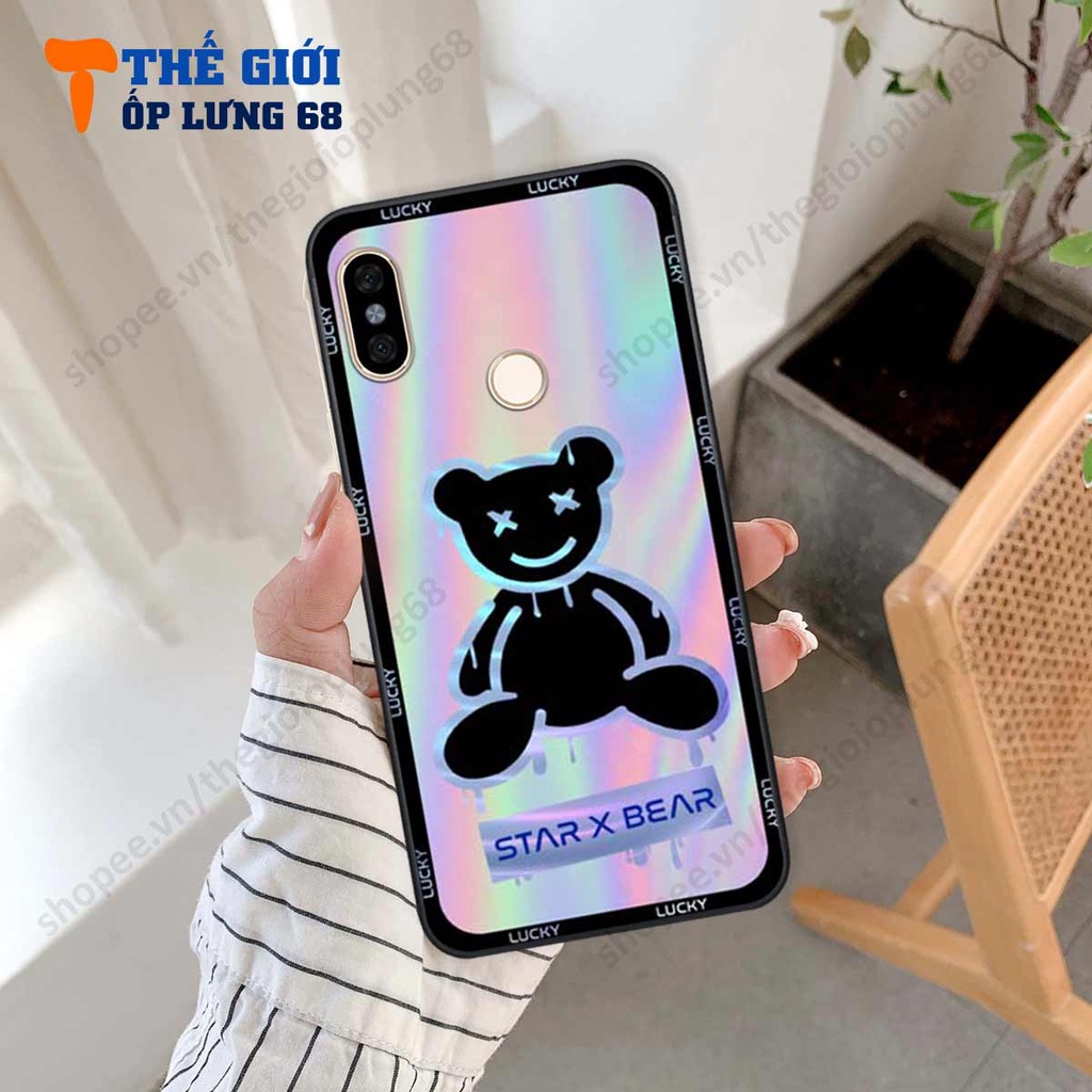Ốp lưng điện thoại Xiaomi Mi A2 star bear hologram, cá heo funny, vỏ ốp rẻ đẹp