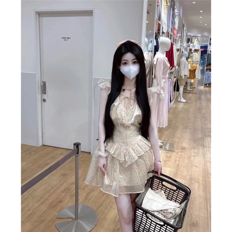 Ảnh Thật Giá Thật Đầm Tay Bay Nhỏ Thắt Nơ Eo Hẹp Eo Hẹp Phối Bèo Cho Bé Gái