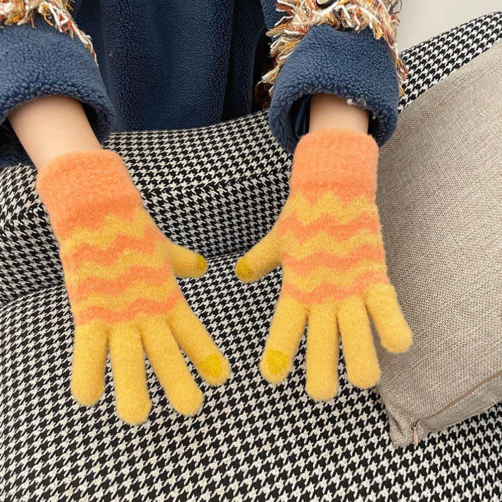 Găng Tay Len Lông Cừu Dày Dặn Hình Sóng Biển Dễ Thương Có Thể Chạm Màn Hình Cảm Ứng