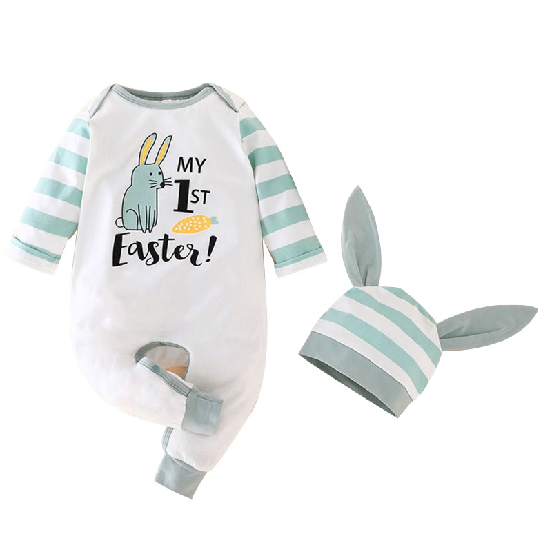 Bộ Áo Liền Quần Tay Dài In Hình Thỏ Và Hoa 3D Kèm Mũ Trùm Đầu Dành Cho Bé Sơ Sinh My 1st