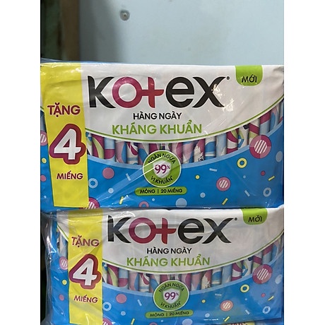 (Có che tên) Băng Vệ Sinh Kotex hàng ngày kháng khuẩn miếng/ gói 20 miếng (dài 15cm)