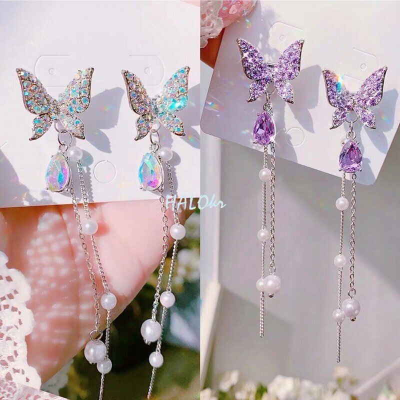 Hoa Tai Dáng Dài Đính Ngọc Trai Nhân Tạo Thời Trang