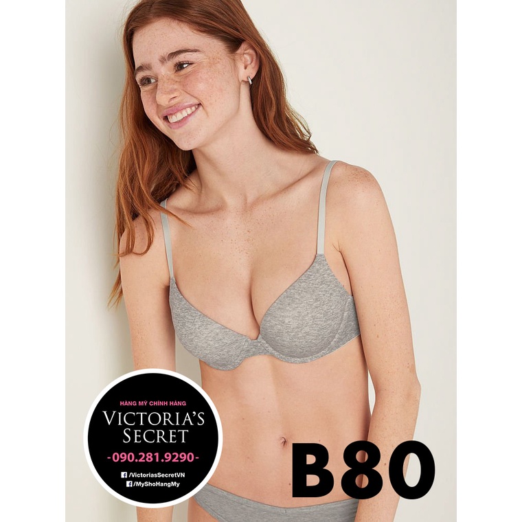 (Áo Vic) 36B, B80 - Áo lót xám nâng ngực (176) dòng Wear Everywhere Push-up, Heather Grey - Victoria's Secret Pink